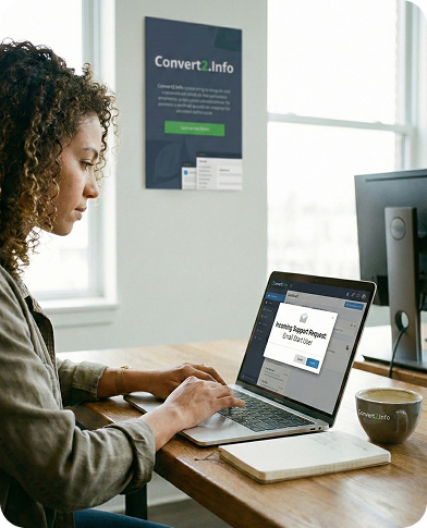 Woman working on laptop with Convert2
